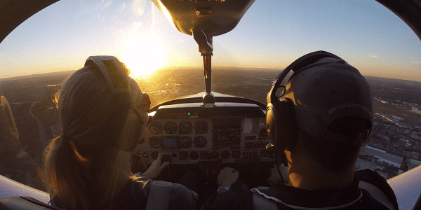 Flight training over Sydney at sunset